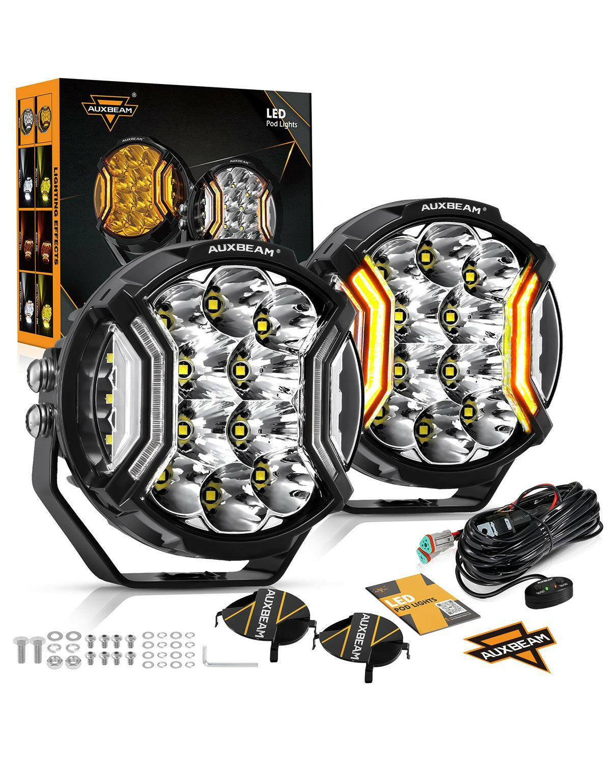 Auxbeam V-ULTRA 5" LED Pod Lights 172W Side Shooter White Amber DRL Driving - SLBSTORE