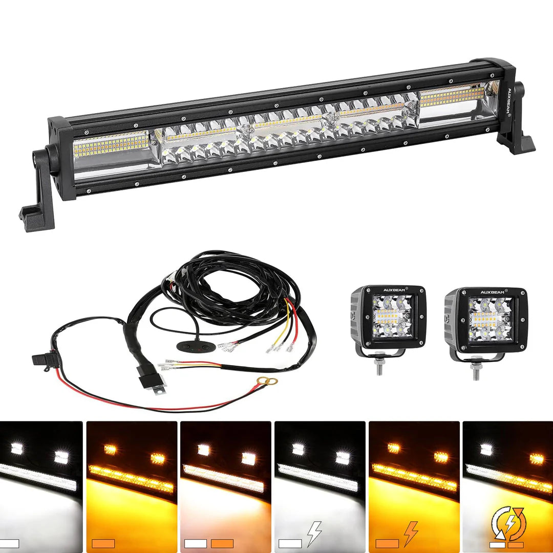 Auxbeam 6 MODES SERIES WHITE&AMBER LED LIGHT BARS 3 INCH/4INCH/7INCH/12INCH/20INCH/22 INCH/30 INCH/42 INCH/50 INCH