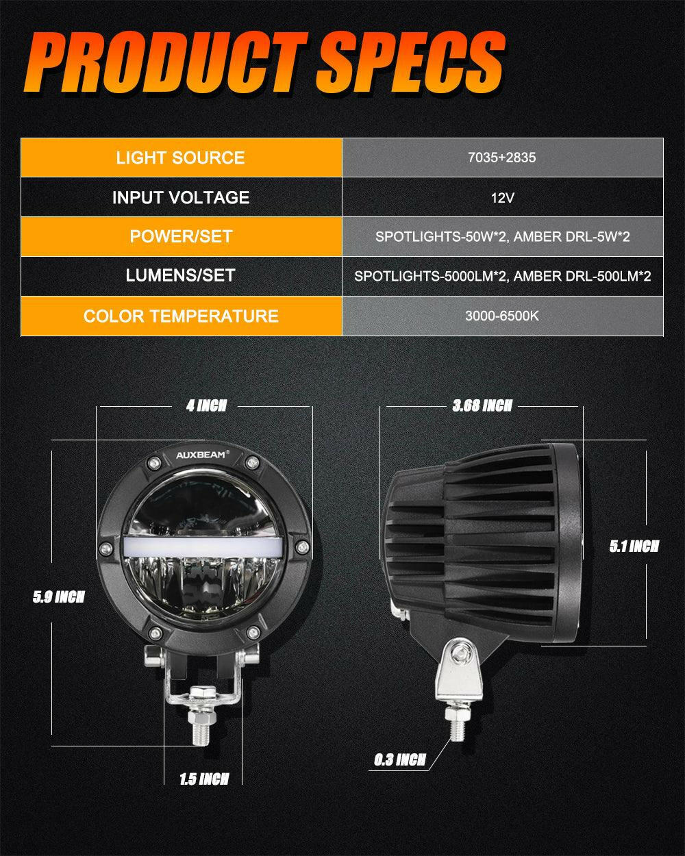 C4 SERIES | 4 INCH 110W 11000LM LED PODS OFFROAD LED DRIVING LIGHTS WITH AMBER DRL - SLBSTORE