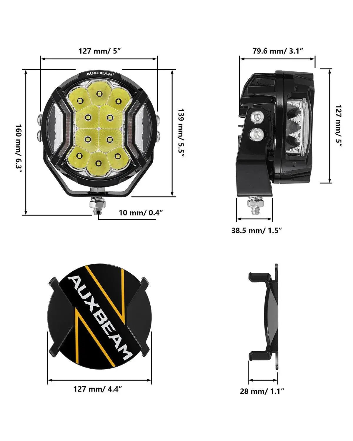 Auxbeam V - ULTRA 5" LED Pod Lights 172W Side Shooter White Amber DRL Driving - SLBSTORE