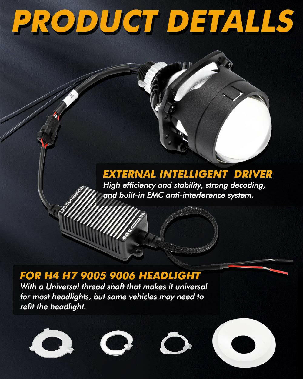 BI-LED PROJECTOR LENS HEADLIGHT 2.5 INCH 80W 6000K NON-DESTRUCTIVE INSTALLATION - SLBSTORE