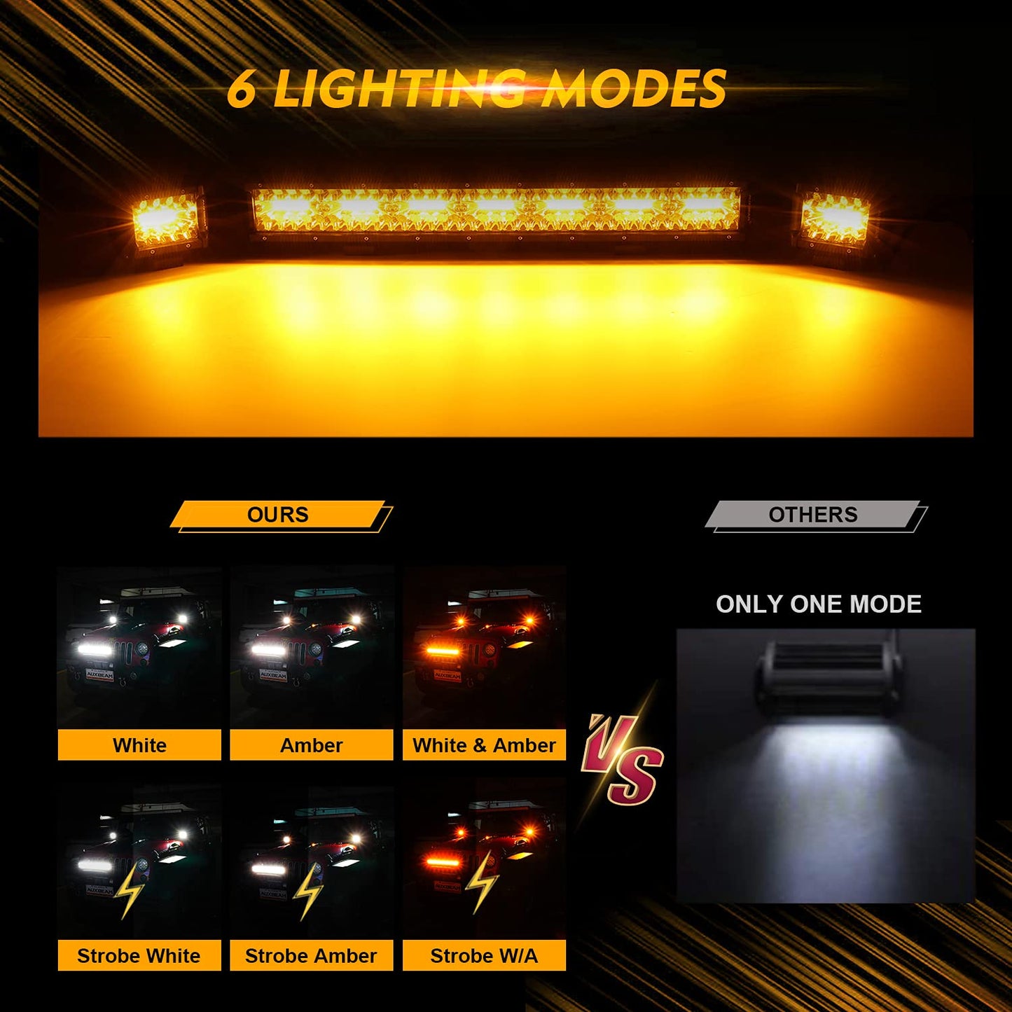 Auxbeam 6 MODES SERIES WHITE&AMBER LED LIGHT BARS 3 INCH/4INCH/7INCH/12INCH/20INCH/22 INCH/30 INCH/42 INCH/50 INCH