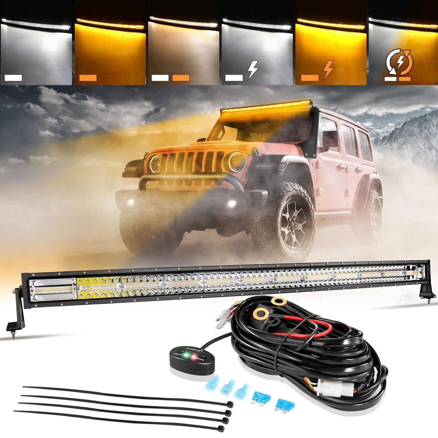 Auxbeam 6 MODES SERIES WHITE&AMBER LED LIGHT BARS 3 INCH/4INCH/7INCH/12INCH/20INCH/22 INCH/30 INCH/42 INCH/50 INCH