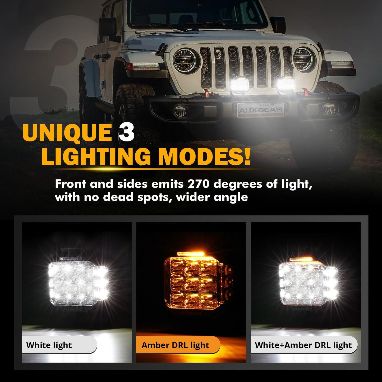 Auxbeam V-MAX Series Led Pods Lights with Amber Covers - SLBSTORE