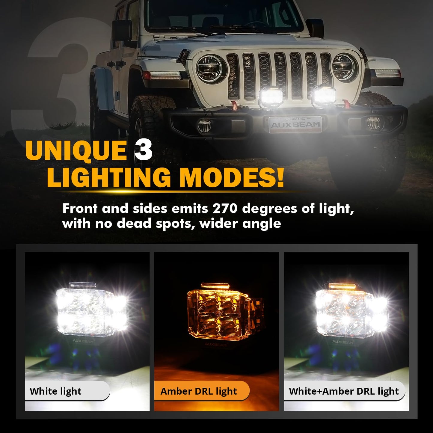Auxbeam V-MAX Series Led Pods Lights with Amber Covers - SLBSTORE