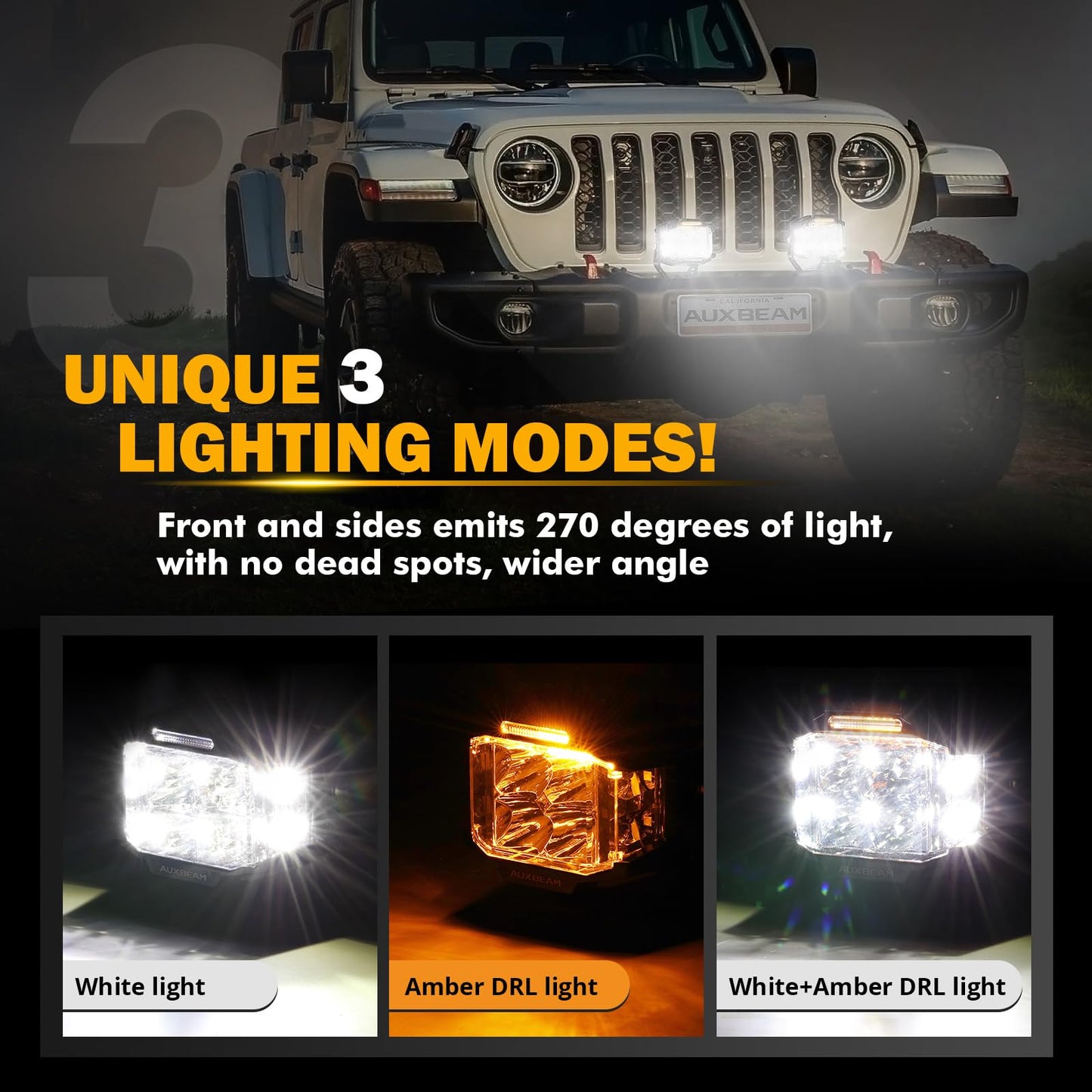 Auxbeam V-MAX Series Led Pods Lights with Amber Covers - SLBSTORE