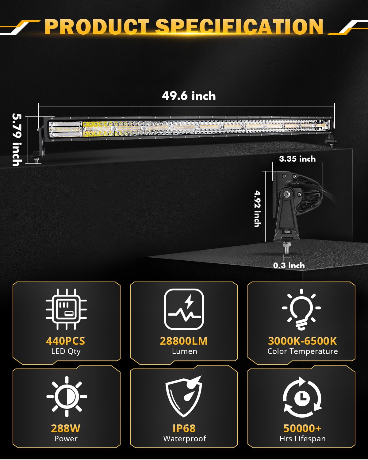 Auxbeam 6 MODES SERIES WHITE&AMBER LED LIGHT BARS 3 INCH/4INCH/7INCH/12INCH/20INCH/22 INCH/30 INCH/42 INCH/50 INCH