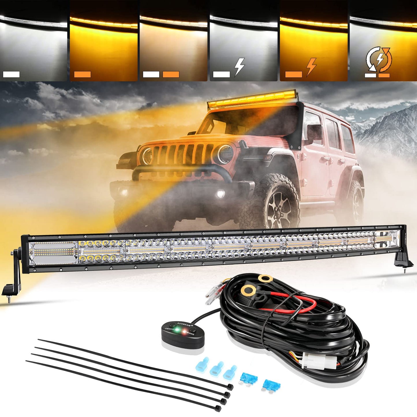 Auxbeam 6 MODES SERIES WHITE&AMBER LED LIGHT BARS 3 INCH/4INCH/7INCH/12INCH/20INCH/22 INCH/30 INCH/42 INCH/50 INCH