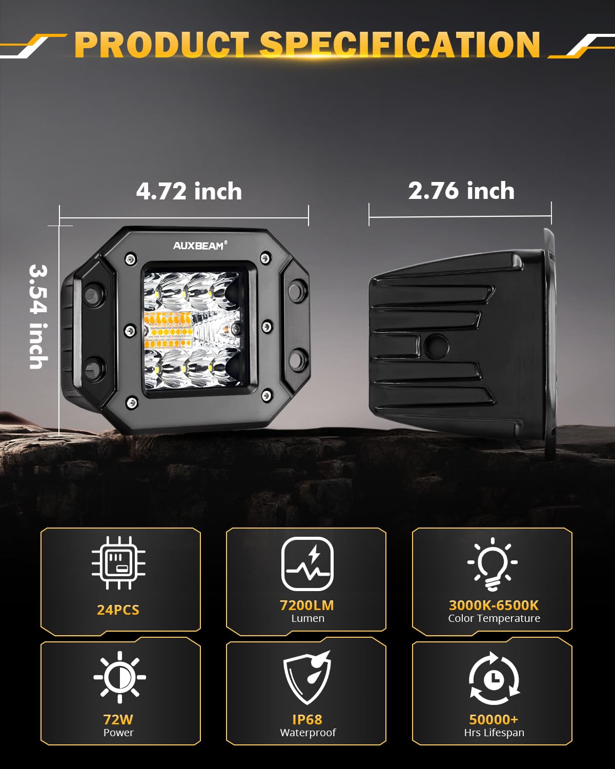 Auxbeam 6 MODES SERIES WHITE&AMBER LED LIGHT BARS 3 INCH/4INCH/7INCH/12INCH/20INCH/22 INCH/30 INCH/42 INCH/50 INCH