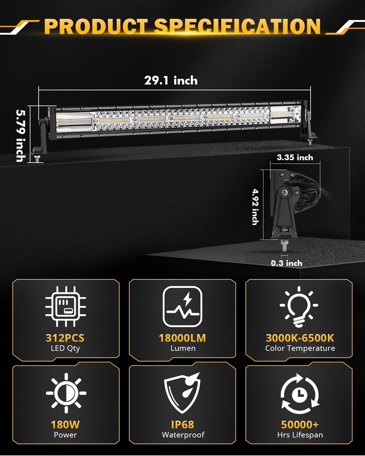 Auxbeam 6 MODES SERIES WHITE&AMBER LED LIGHT BARS 3 INCH/4INCH/7INCH/12INCH/20INCH/22 INCH/30 INCH/42 INCH/50 INCH