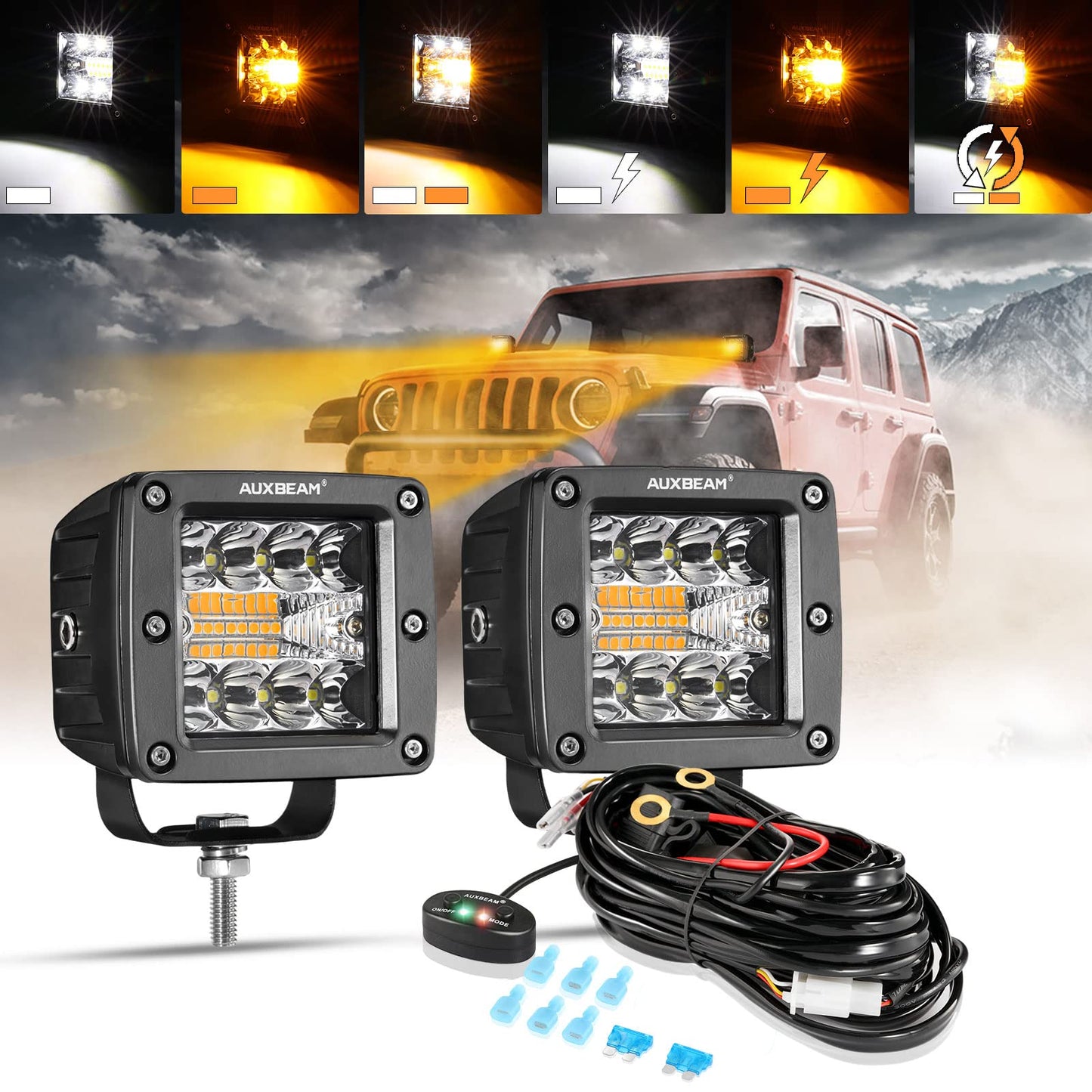 Auxbeam 6 MODES SERIES WHITE&AMBER LED LIGHT BARS 3 INCH/4INCH/7INCH/12INCH/20INCH/22 INCH/30 INCH/42 INCH/50 INCH