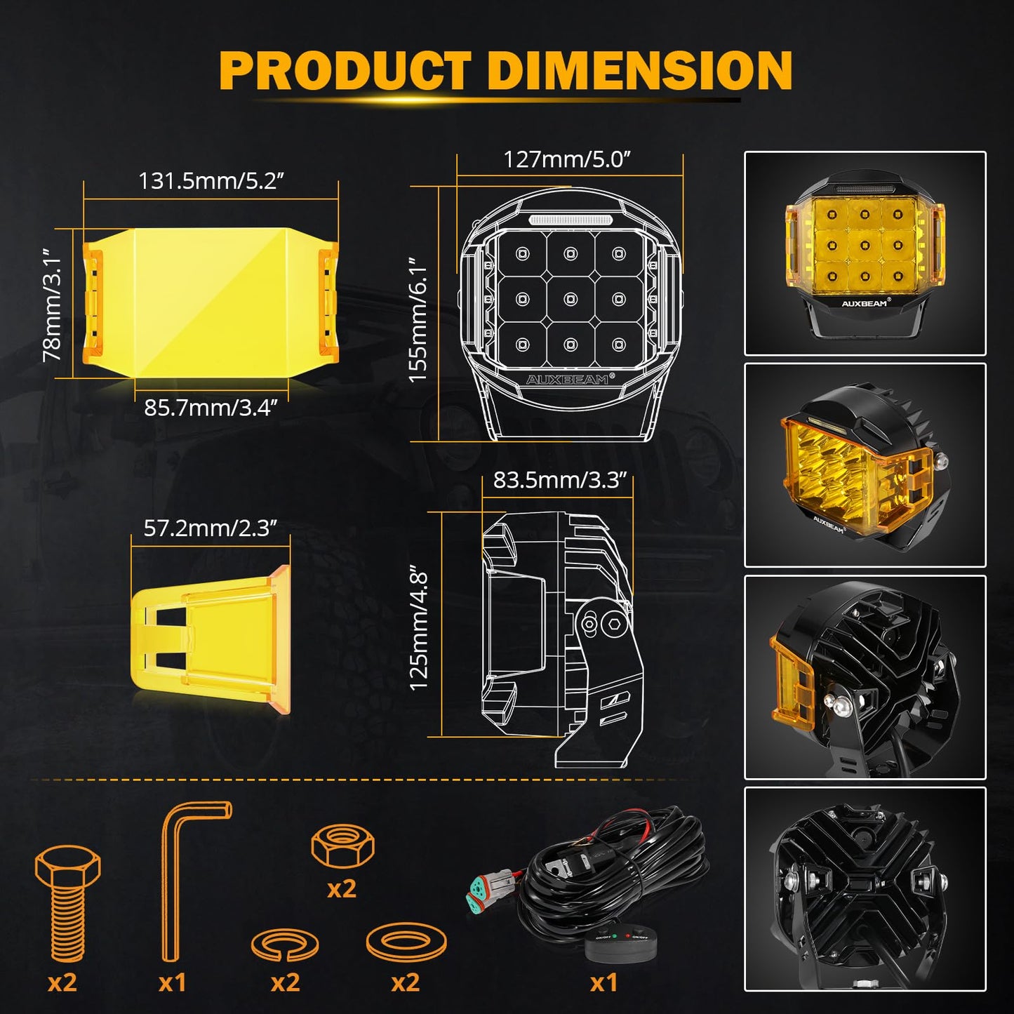 Auxbeam V-MAX Series Led Pods Lights with Amber Covers - SLBSTORE