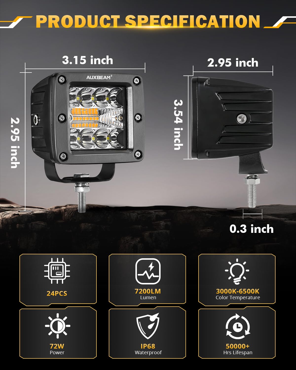 Auxbeam 6 MODES SERIES WHITE&AMBER LED LIGHT BARS 3 INCH/4INCH/7INCH/12INCH/20INCH/22 INCH/30 INCH/42 INCH/50 INCH