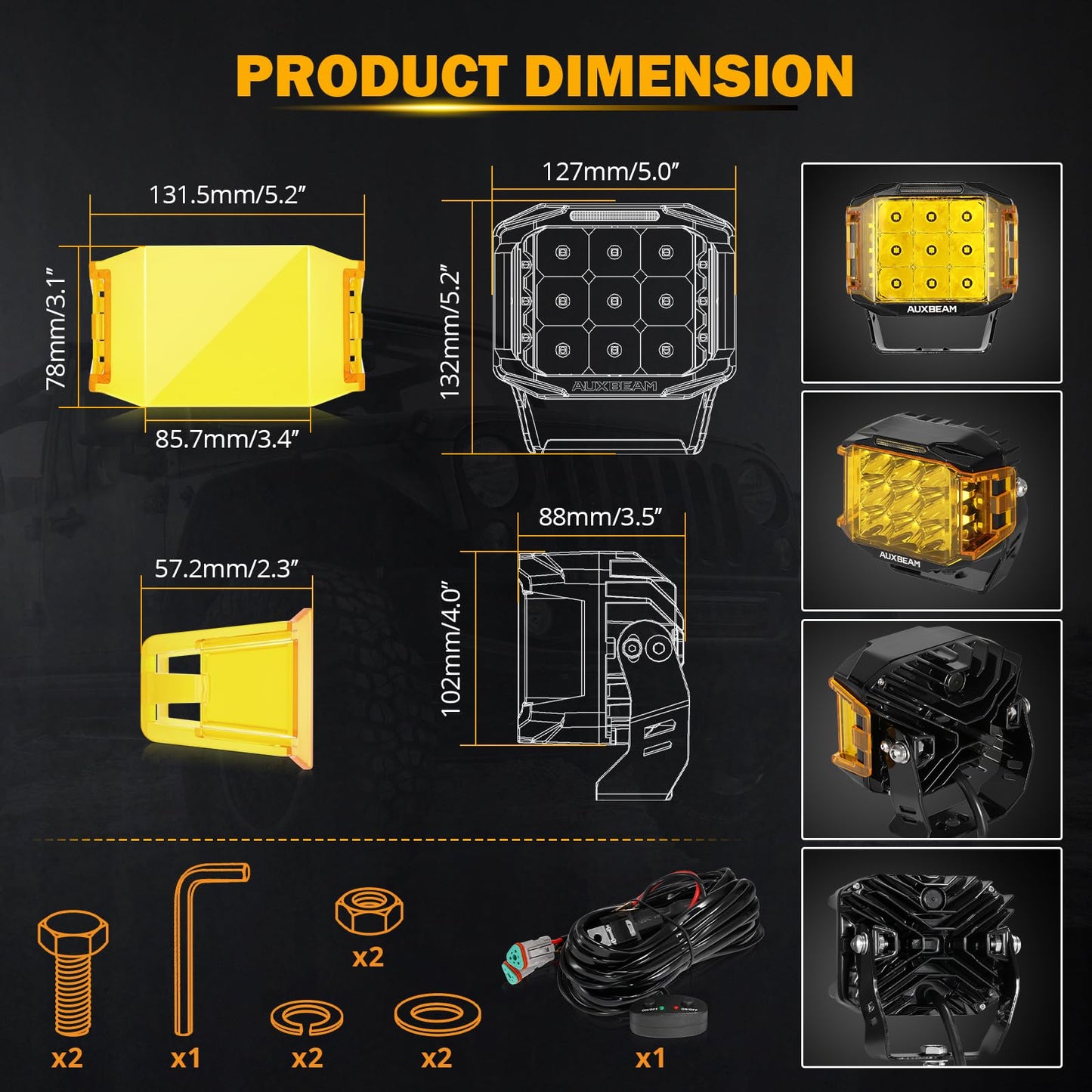 Auxbeam V-MAX Series Led Pods Lights with Amber Covers - SLBSTORE