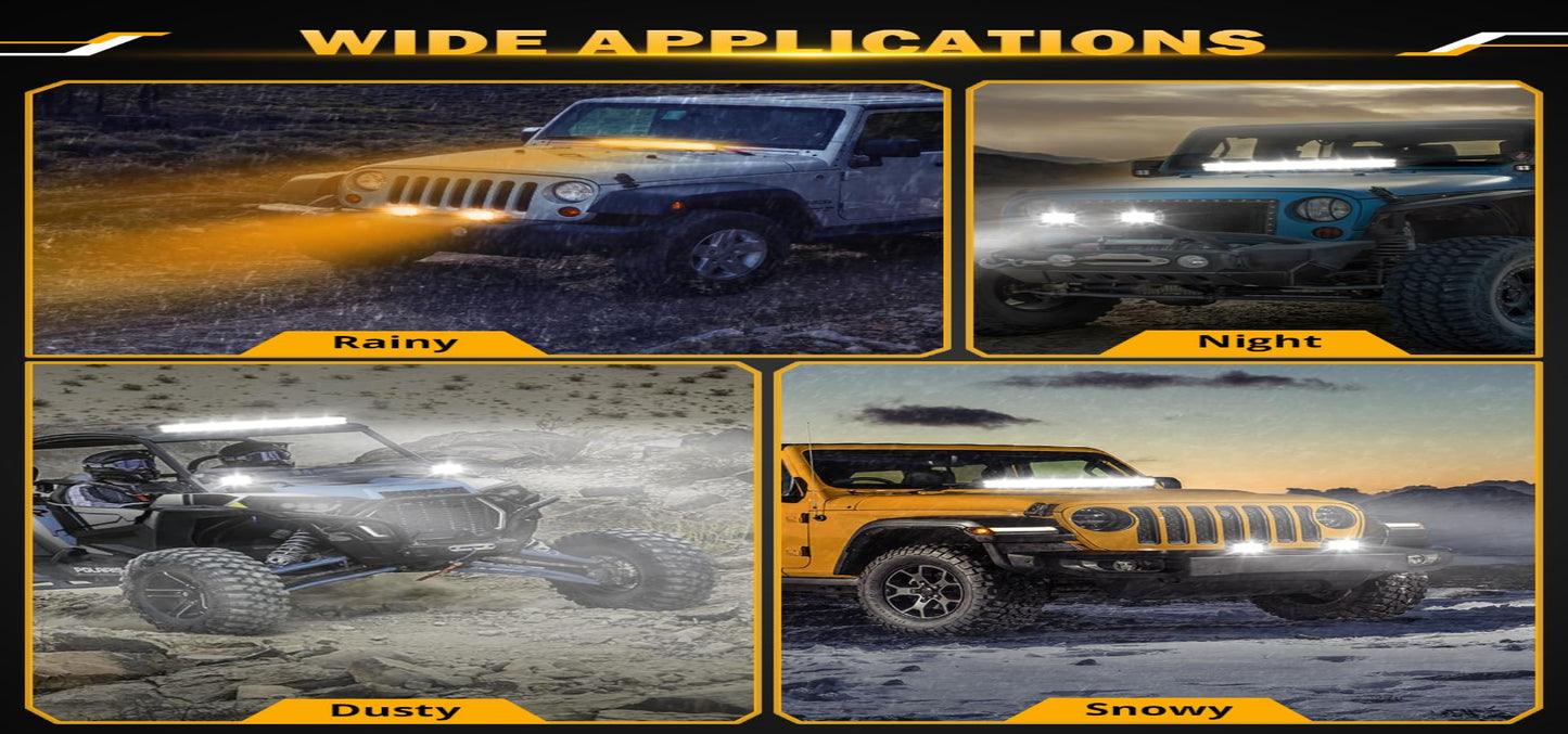 Auxbeam 6 MODES SERIES WHITE&AMBER LED LIGHT BARS 3 INCH/4INCH/7INCH/12INCH/20INCH/22 INCH/30 INCH/42 INCH/50 INCH