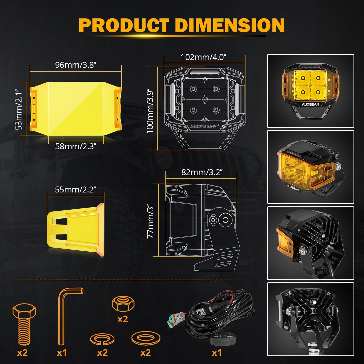 Auxbeam V-MAX Series Led Pods Lights with Amber Covers - SLBSTORE