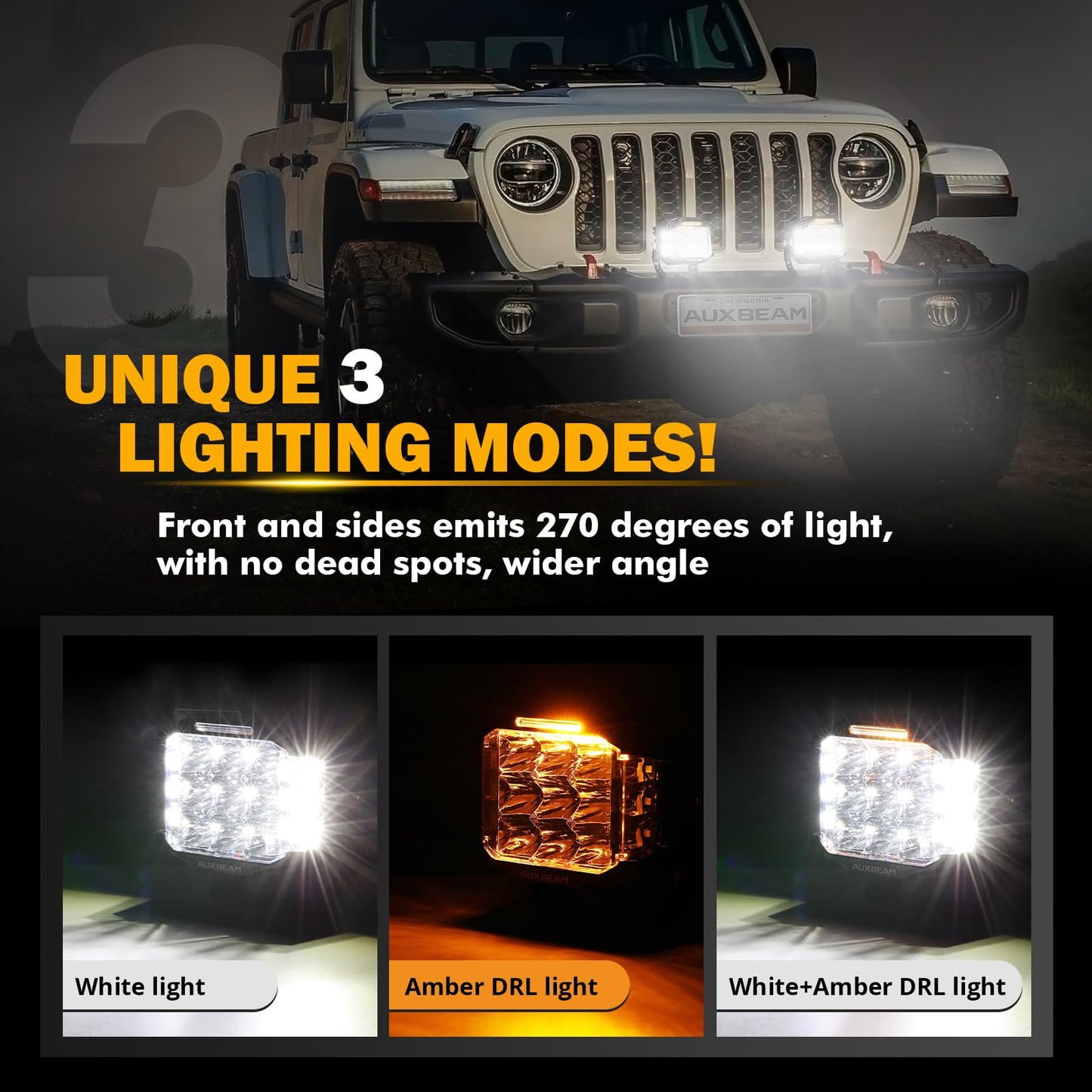 Auxbeam V-MAX Series Led Pods Lights with Amber Covers - SLBSTORE