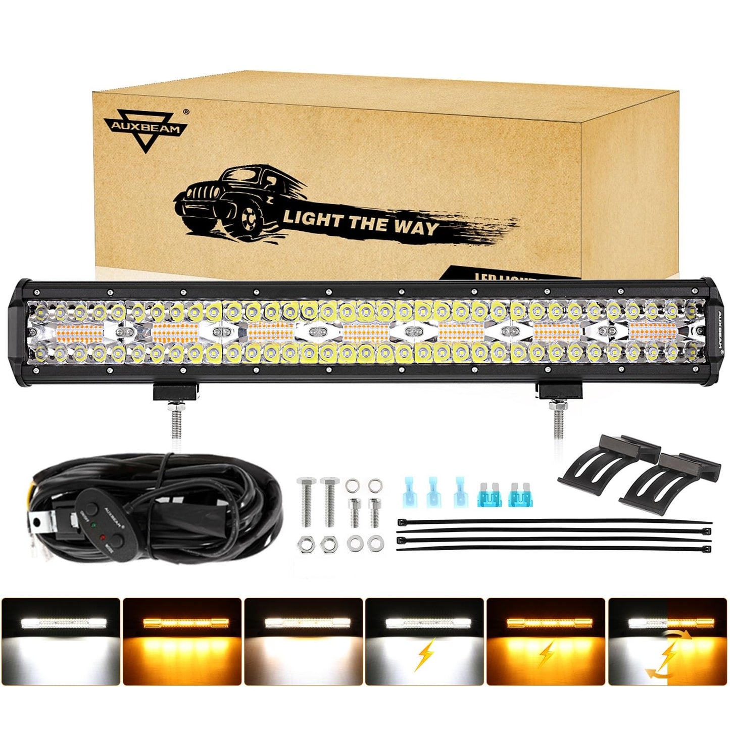 Auxbeam 6 MODES SERIES WHITE&AMBER LED LIGHT BARS 3 INCH/4INCH/7INCH/12INCH/20INCH/22 INCH/30 INCH/42 INCH/50 INCH