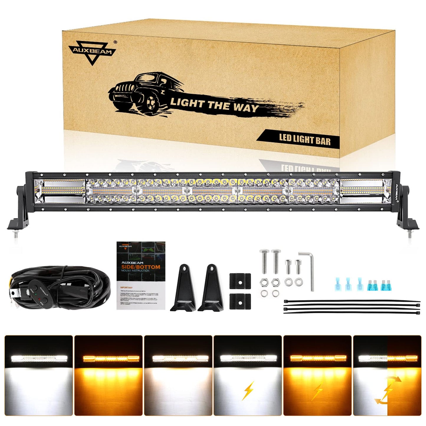 Auxbeam 6 MODES SERIES WHITE&AMBER LED LIGHT BARS 3 INCH/4INCH/7INCH/12INCH/20INCH/22 INCH/30 INCH/42 INCH/50 INCH
