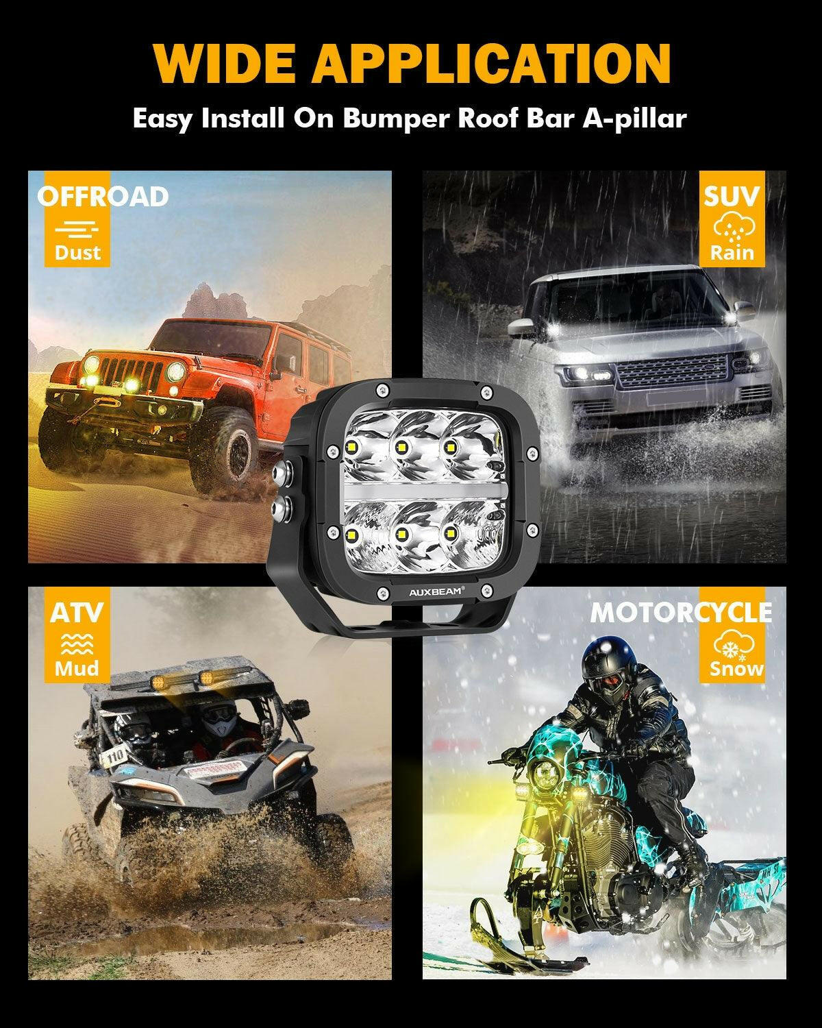 Auxbeam 5" XP-Ultra Series LED Offroad Light With Amber DRL 132W 15600LM (2 Pcs) - SLBSTORE