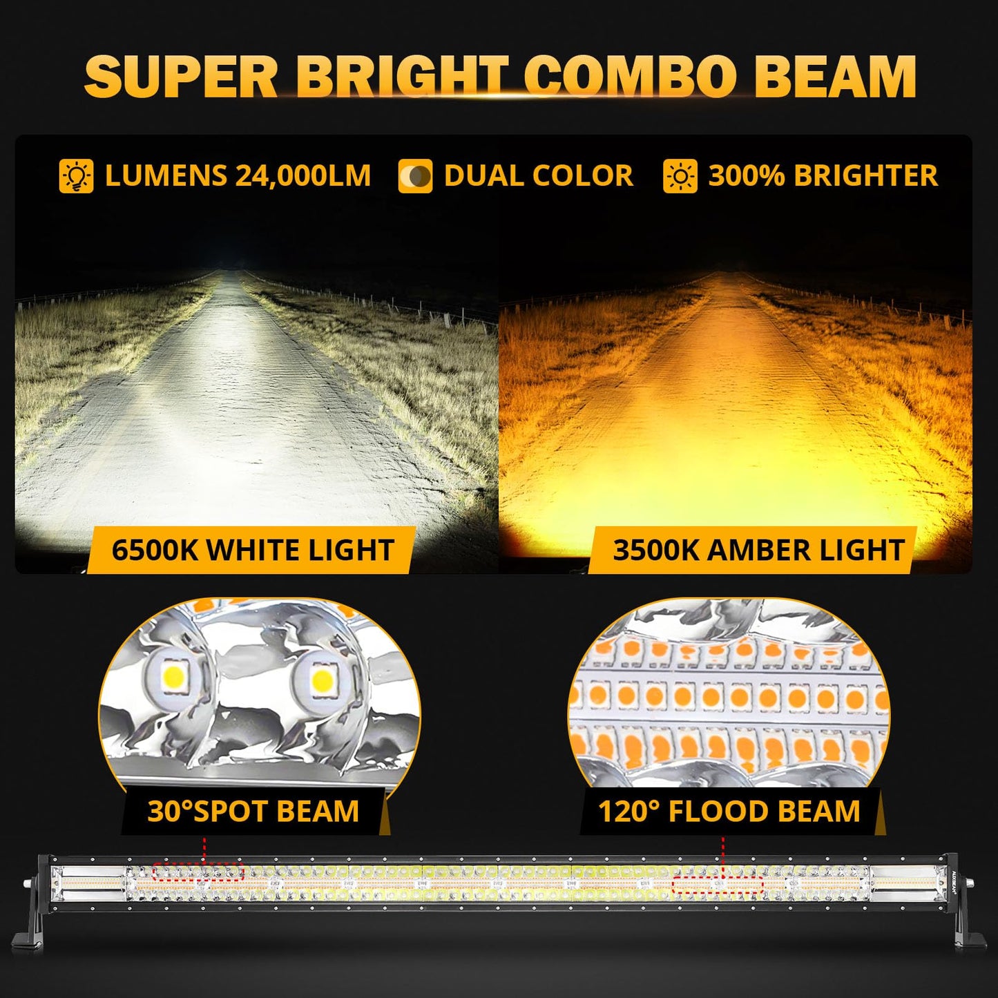 Auxbeam 6 MODES SERIES WHITE&AMBER LED LIGHT BARS 3 INCH/4INCH/7INCH/12INCH/20INCH/22 INCH/30 INCH/42 INCH/50 INCH