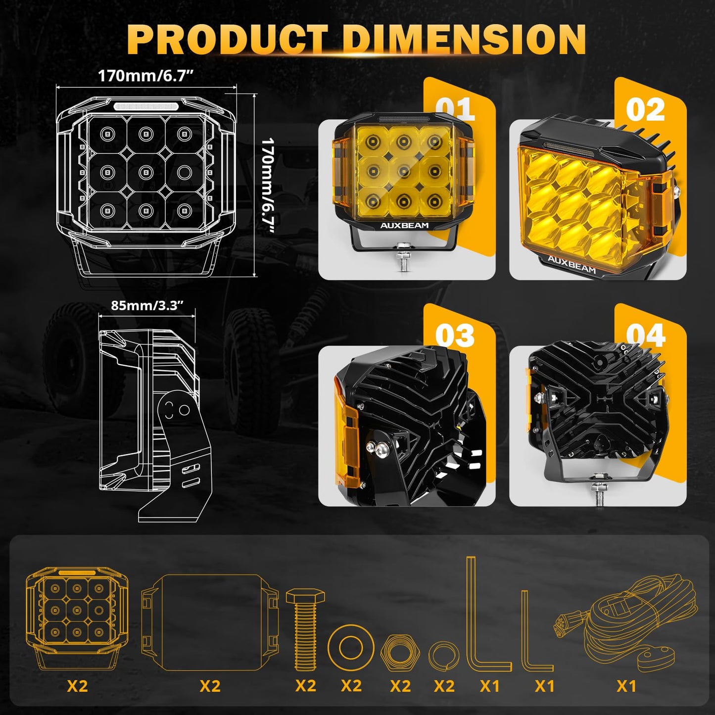 Auxbeam V-MAX Series Led Pods Lights with Amber Covers - SLBSTORE