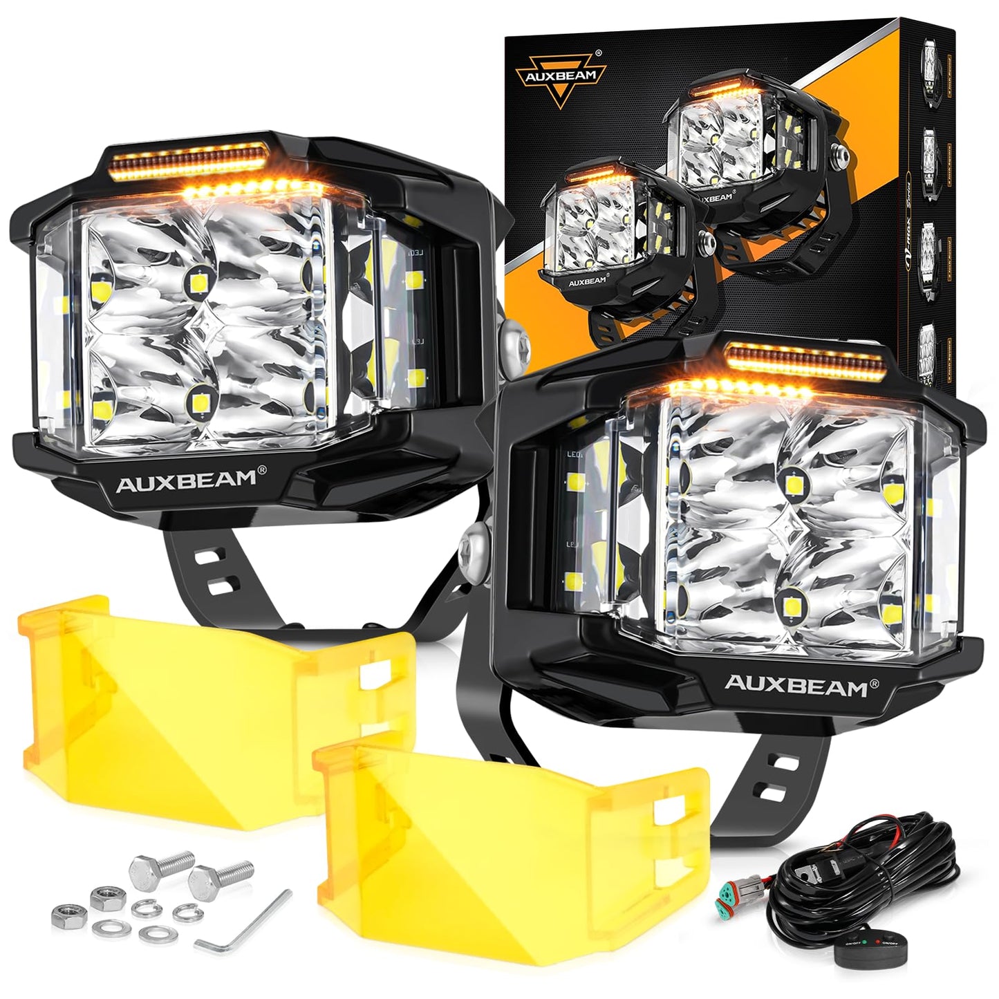 Auxbeam V-MAX Series Led Pods Lights with Amber Covers - SLBSTORE