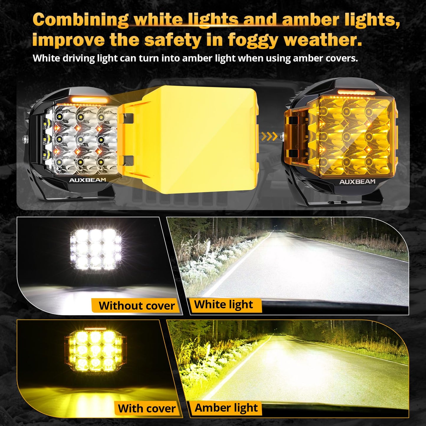 Auxbeam V-MAX Series Led Pods Lights with Amber Covers - SLBSTORE
