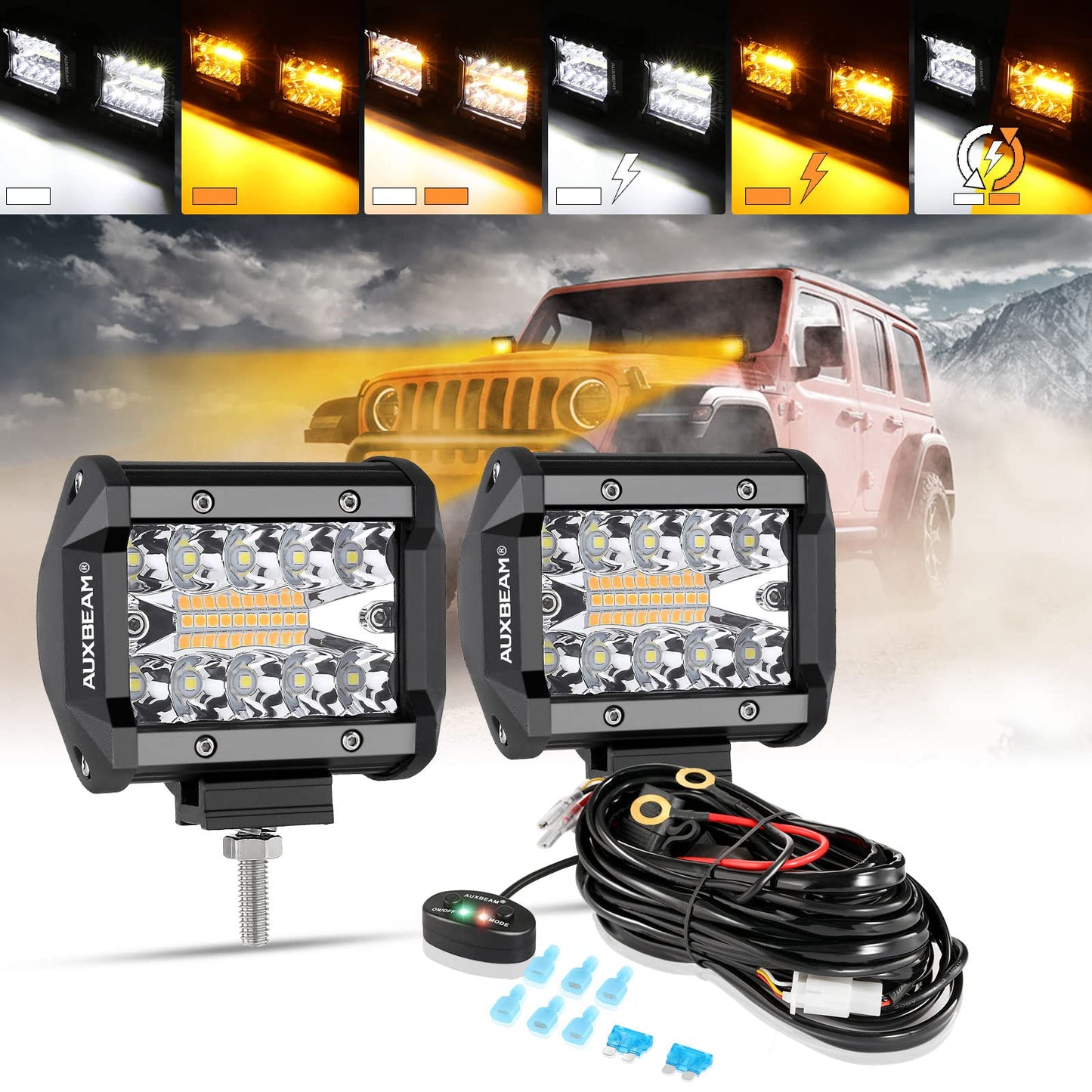 Auxbeam 6 MODES SERIES WHITE&AMBER LED LIGHT BARS 3 INCH/4INCH/7INCH/12INCH/20INCH/22 INCH/30 INCH/42 INCH/50 INCH