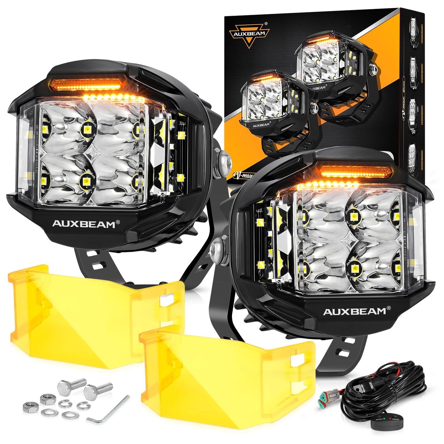 Auxbeam V-MAX Series Led Pods Lights with Amber Covers - SLBSTORE