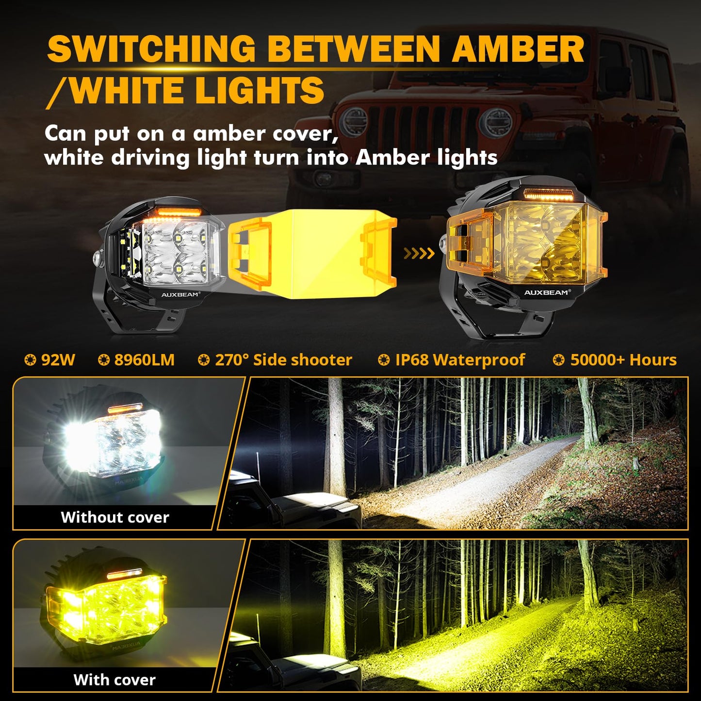 Auxbeam V-MAX Series Led Pods Lights with Amber Covers - SLBSTORE