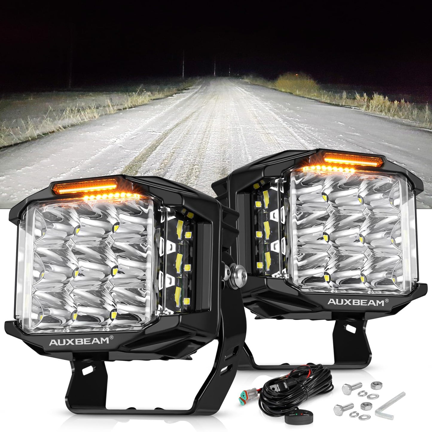 Auxbeam V-MAX Series Led Pods Lights with Amber Covers - SLBSTORE