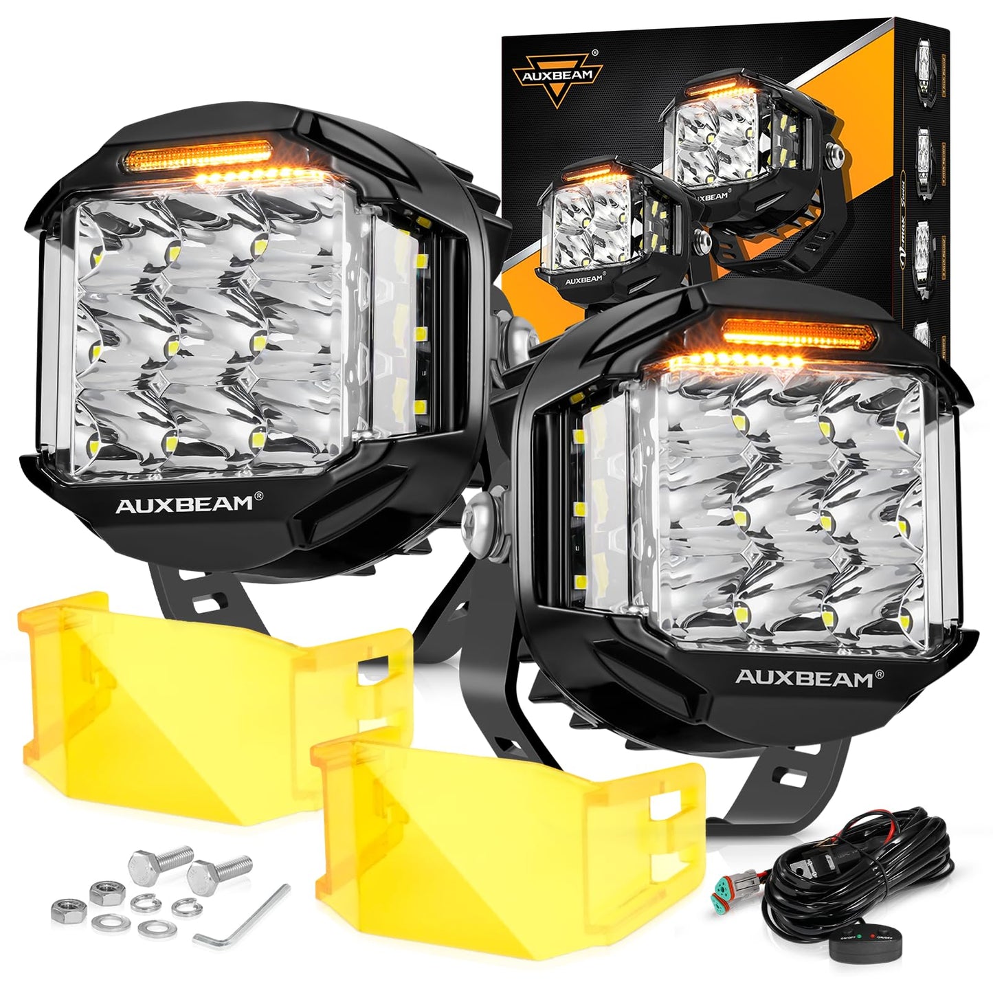 Auxbeam V-MAX Series Led Pods Lights with Amber Covers - SLBSTORE