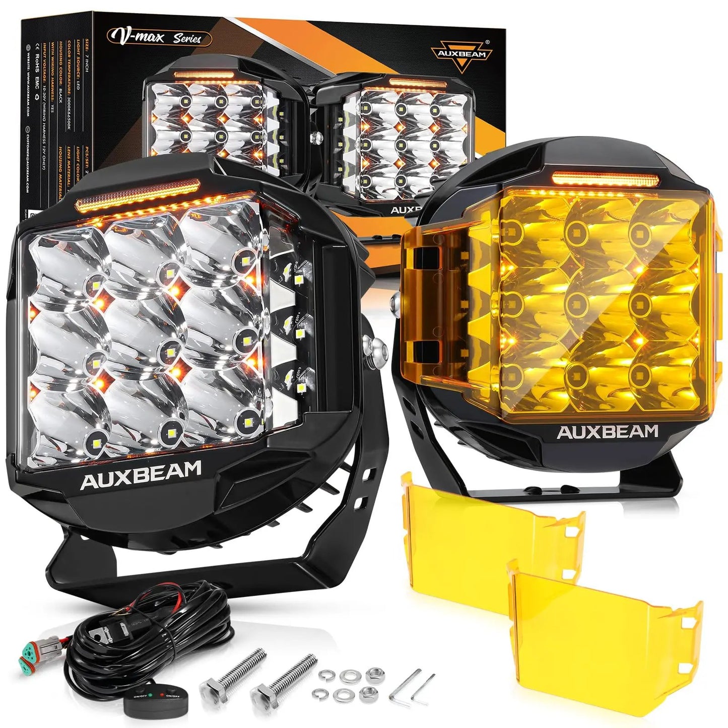 Auxbeam V - MAX Series Led Pods Lights with Amber Covers - SLBSTORE
