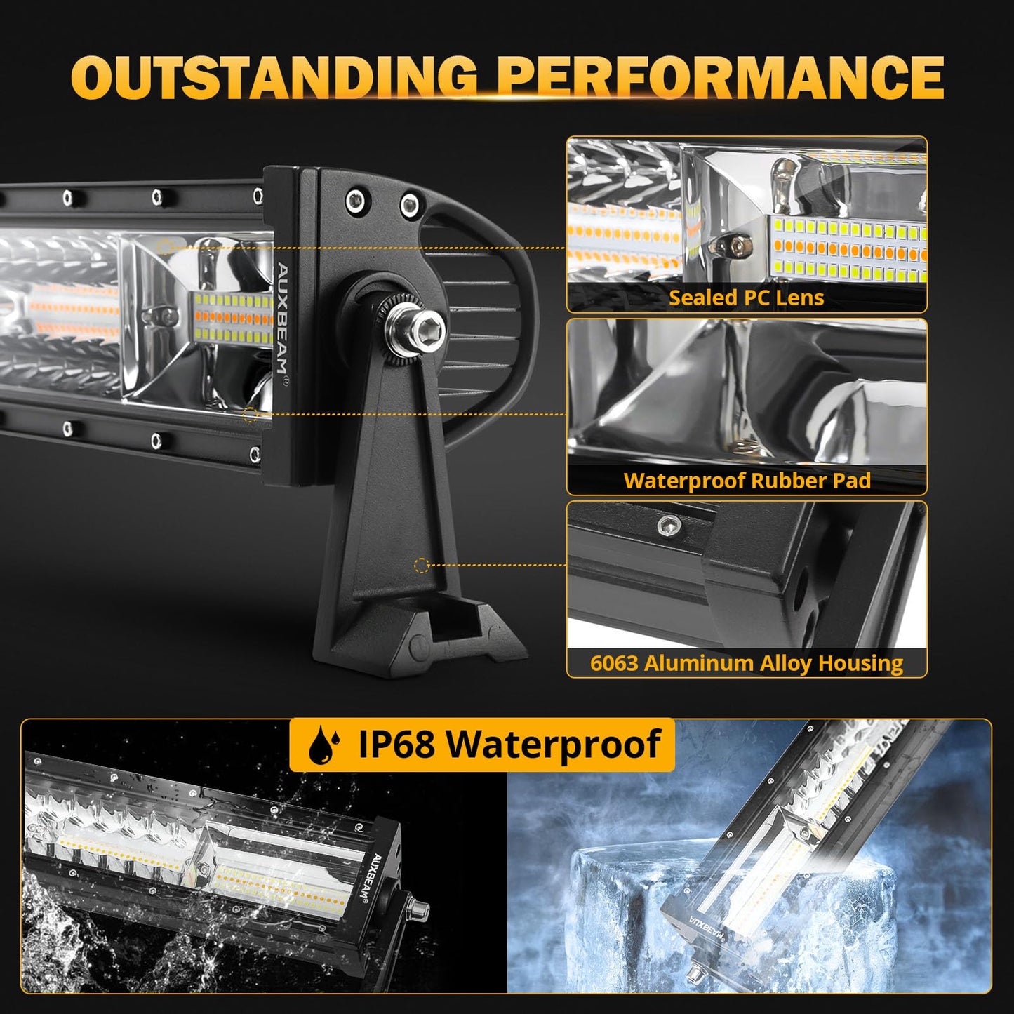 Auxbeam 6 MODES SERIES WHITE&AMBER LED LIGHT BARS 3 INCH/4INCH/7INCH/12INCH/20INCH/22 INCH/30 INCH/42 INCH/50 INCH