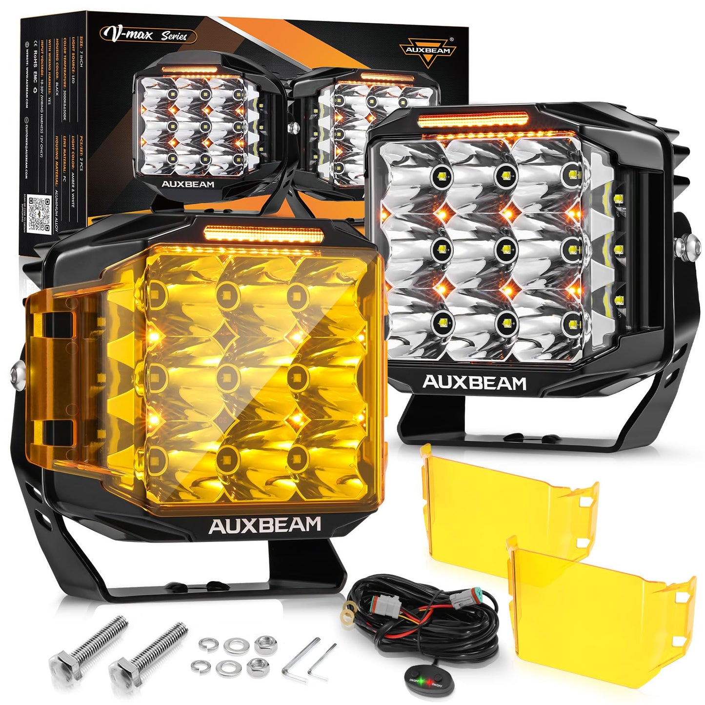 Auxbeam V-MAX Series Led Pods Lights with Amber Covers - SLBSTORE