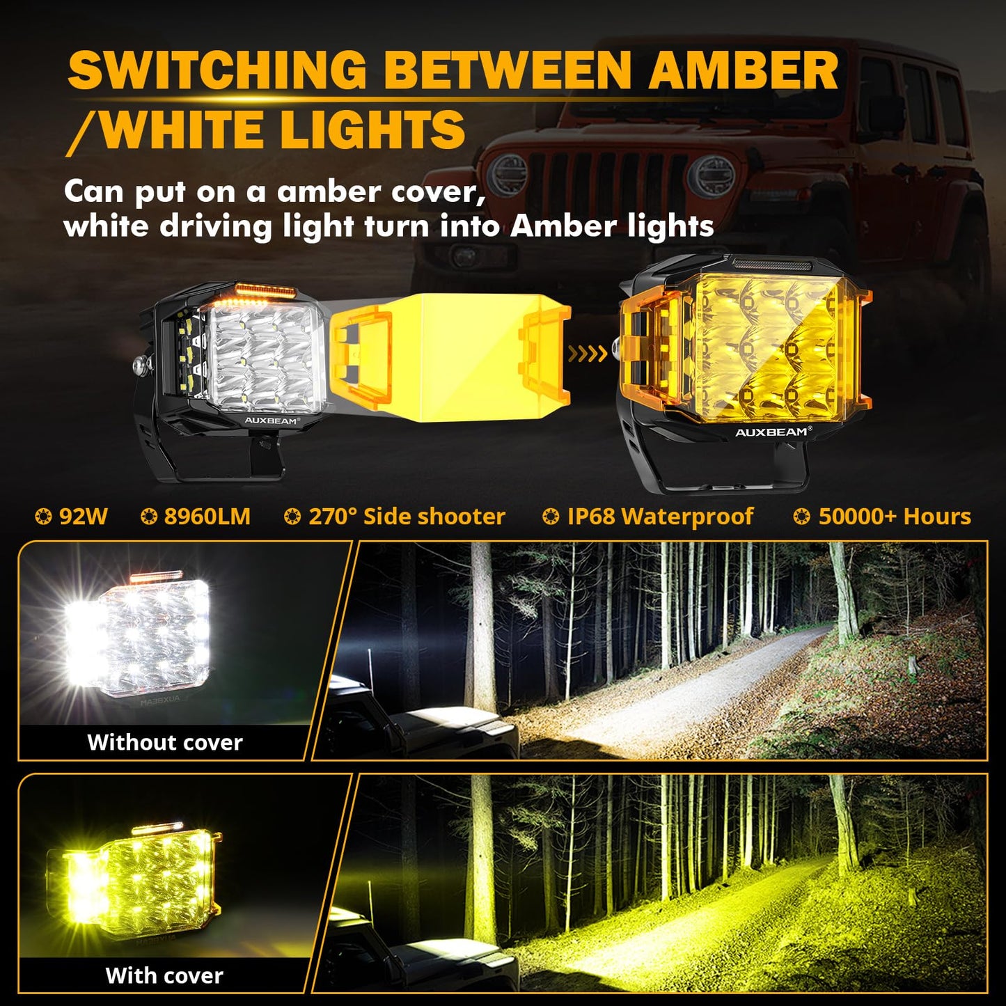 Auxbeam V-MAX Series Led Pods Lights with Amber Covers - SLBSTORE