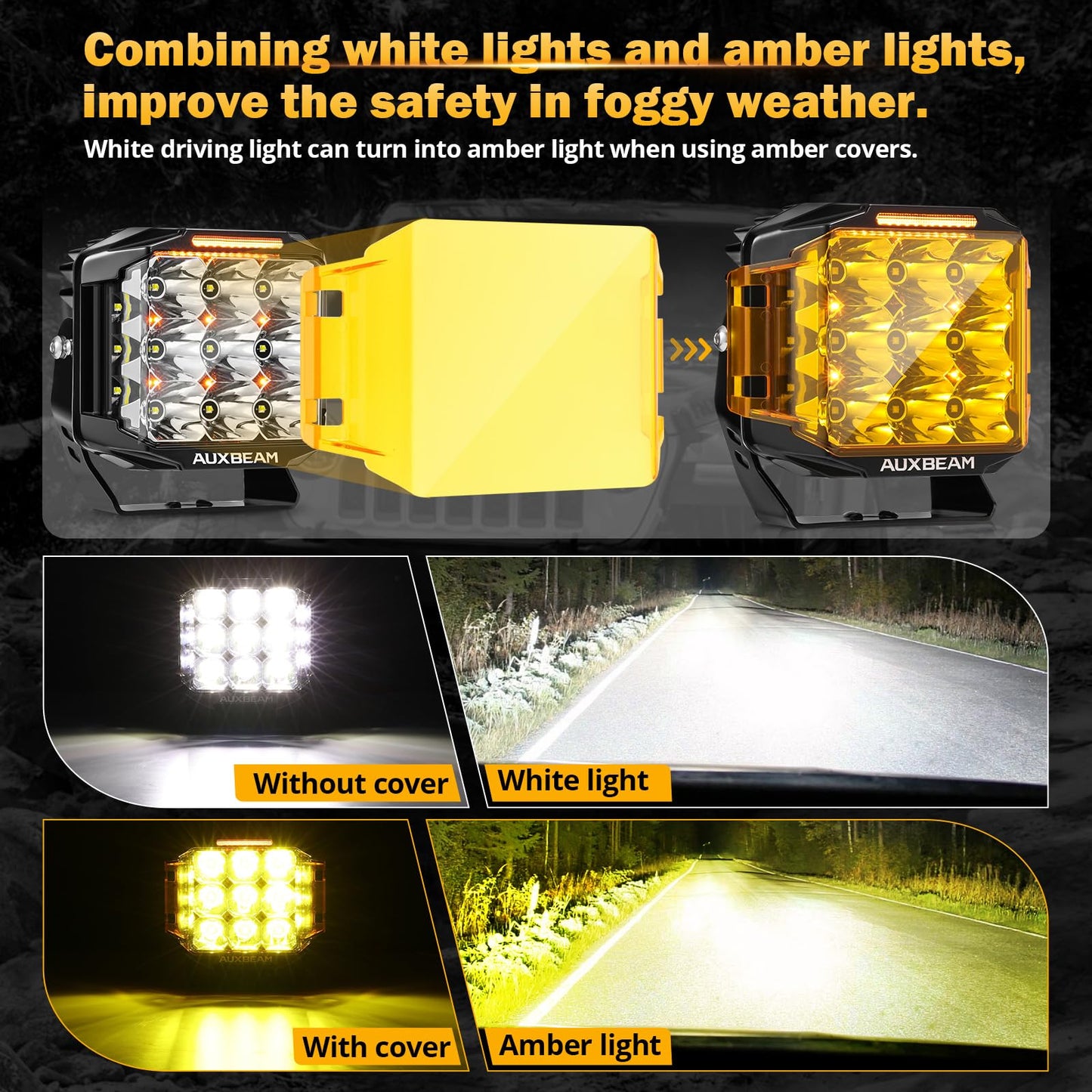Auxbeam V-MAX Series Led Pods Lights with Amber Covers - SLBSTORE