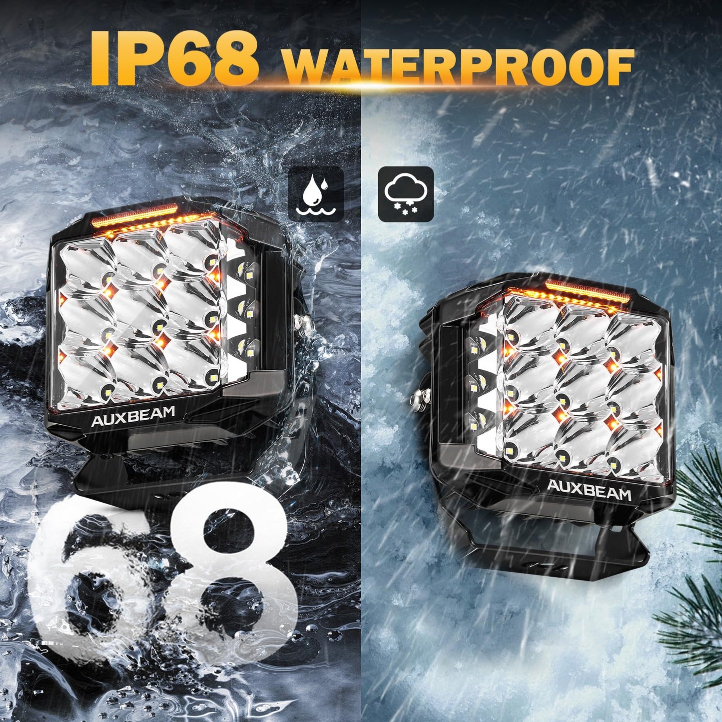 Auxbeam V-MAX Series Led Pods Lights with Amber Covers - SLBSTORE