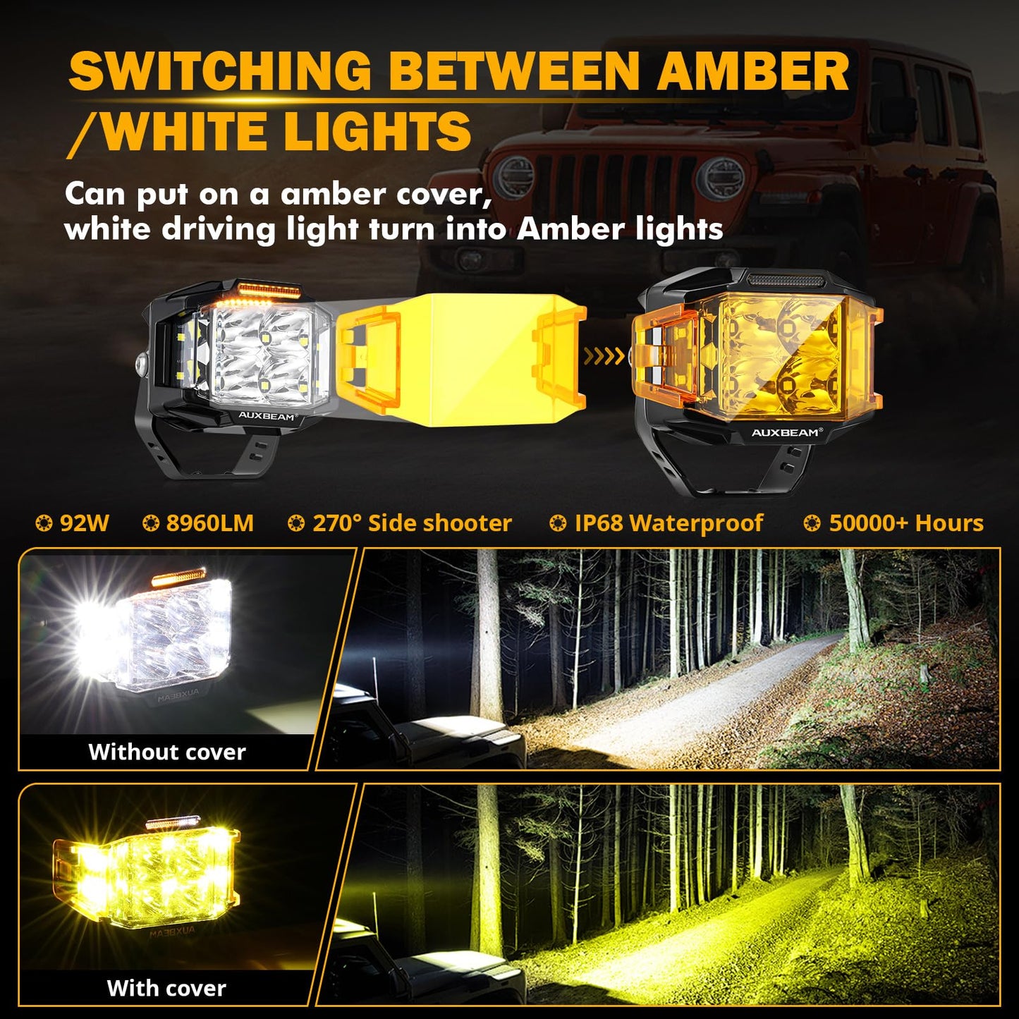 Auxbeam V-MAX Series Led Pods Lights with Amber Covers - SLBSTORE
