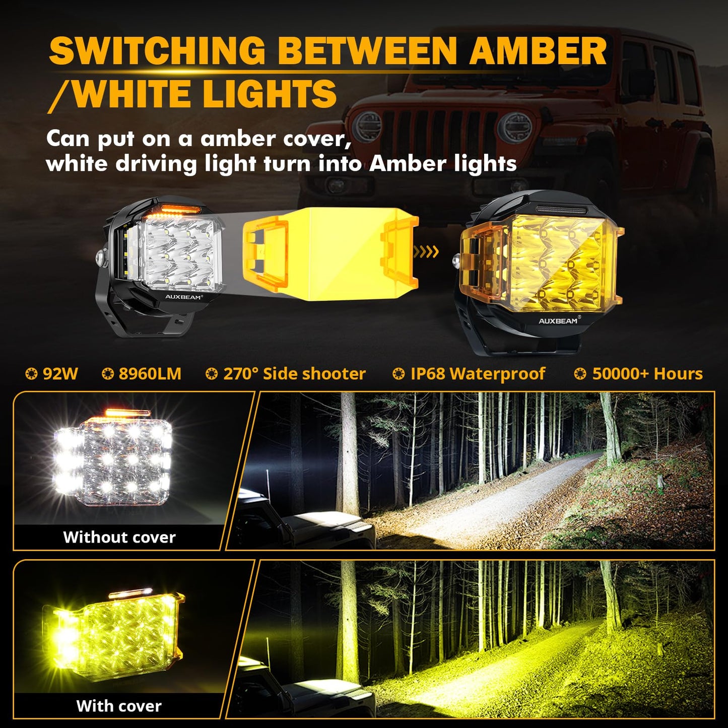Auxbeam V-MAX Series Led Pods Lights with Amber Covers - SLBSTORE