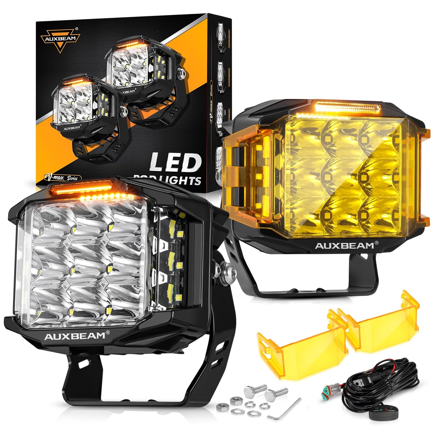 Auxbeam V-MAX Series Led Pods Lights with Amber Covers - SLBSTORE