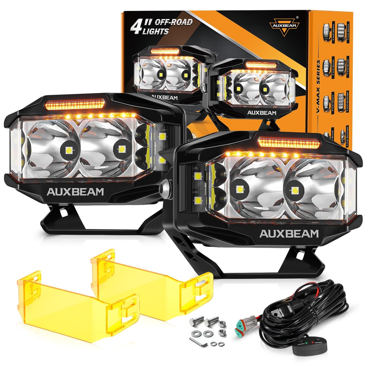 Auxbeam V-MAX Series Led Pods Lights with Amber Covers - SLBSTORE