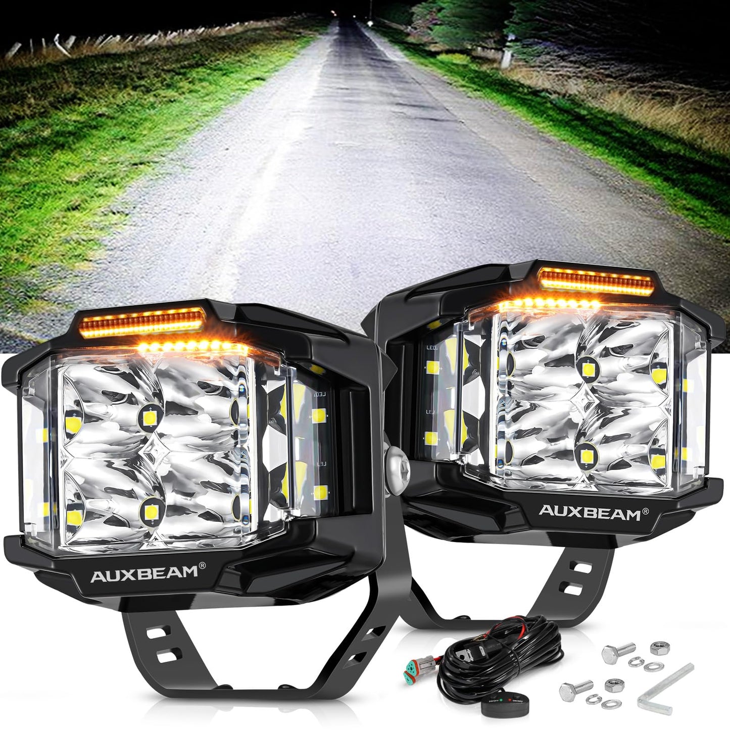 Auxbeam V-MAX Series Led Pods Lights with Amber Covers - SLBSTORE