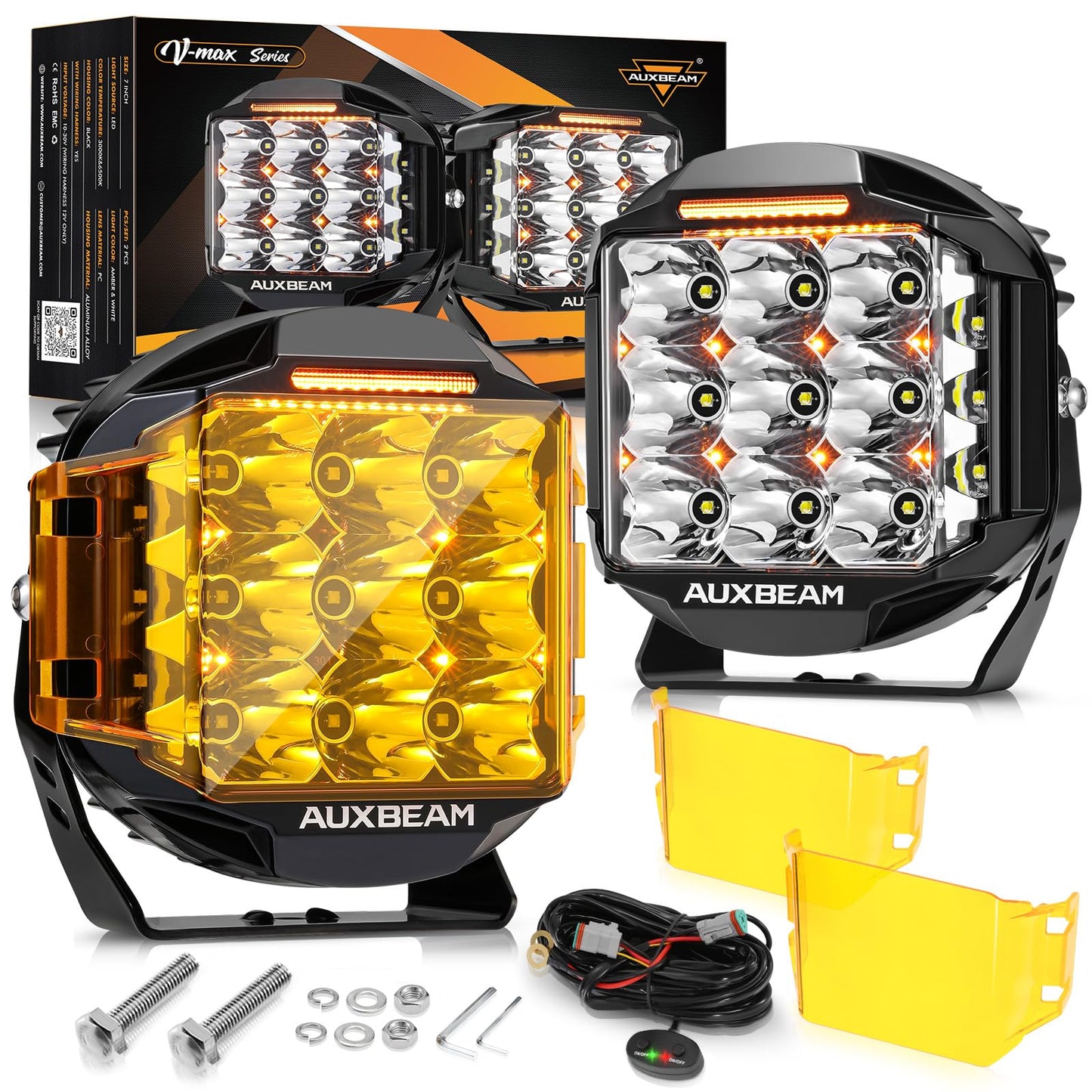 Auxbeam V-MAX Series Led Pods Lights with Amber Covers - SLBSTORE