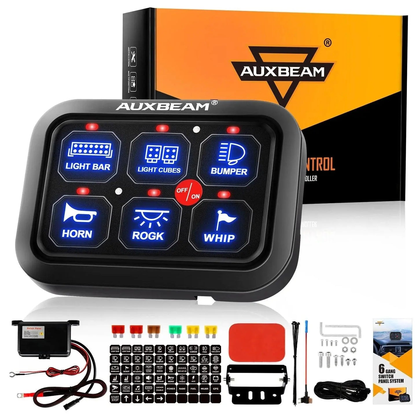 Auxbeam 6 Gang LED Lights Switch Panel BC60 Universal Circuit Control Relay System - SLBSTORE