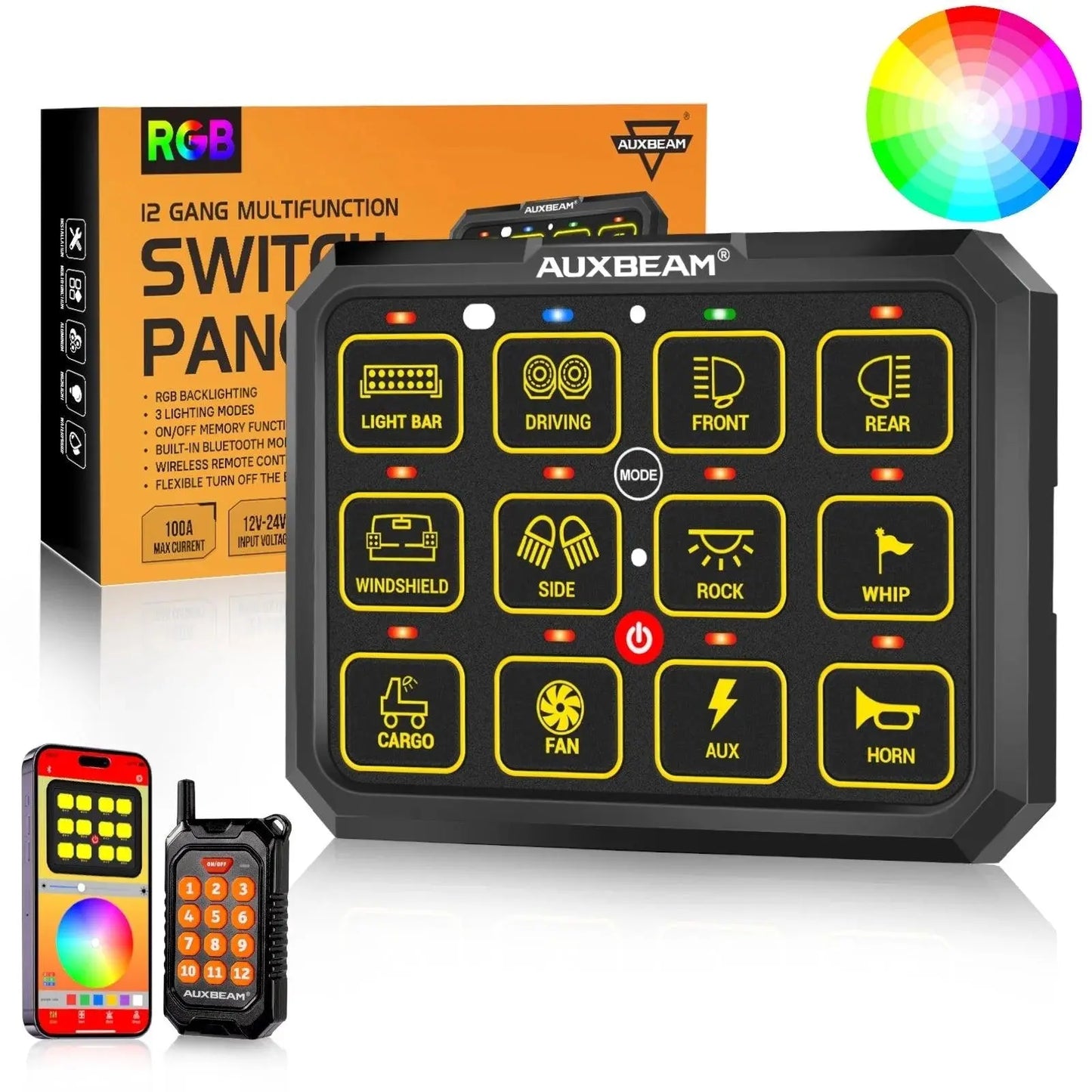 Auxbeam AC - 1200 RGB Switch Panel with APP & Remote Control Toogle Momentary Mode - SLBSTORE