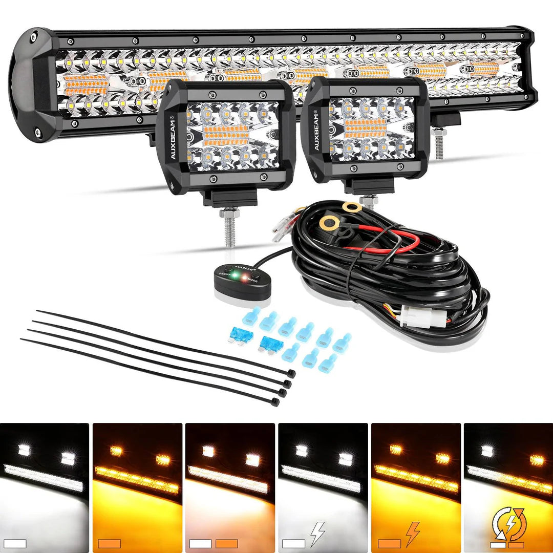 Auxbeam 6 MODES SERIES WHITE&AMBER LED LIGHT BARS 3 INCH/4INCH/7INCH/12INCH/20INCH/22 INCH/30 INCH/42 INCH/50 INCH