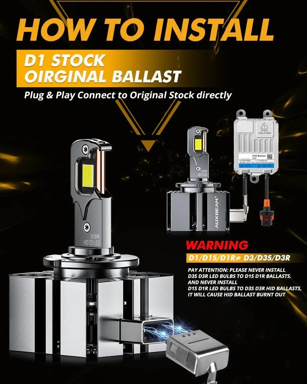 Auxbeam D1 D1S D1R LED Headlight Bulbs 70W 22000LM D - PRO Series HID Replacement - SLBSTORE