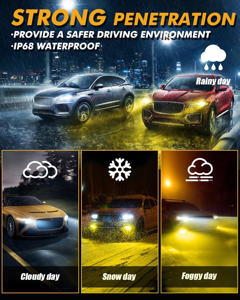 H11/H9/H8/H16JP LED BULB FOG LIGHTS/LOW BEAM LIGHTS 110W 25000LM GX BI-COLOR SERIES HIGH POWER & BRIGHTNESS DUAL COLOR SWITCHBACK | 2 BULBS - SLBSTORE